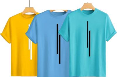 lalita creation Solid Men Round Neck Yellow, Light Blue, Light Green T-Shirt