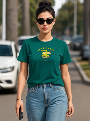 JUNEBERRY Printed Women Round Neck Dark Green T-Shirt
