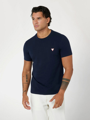 GUESS Solid Men Round Neck Blue T-Shirt