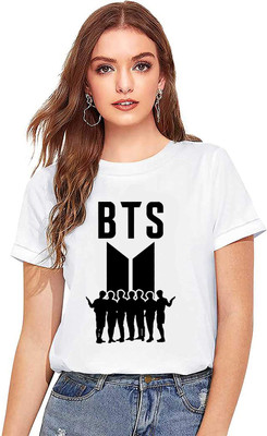 Think Tech Printed, Typography Women Round Neck White T-Shirt