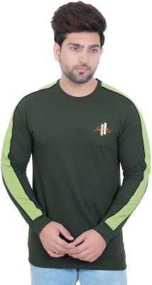 E-MAX Solid Men Round Neck Dark Green T-Shirt