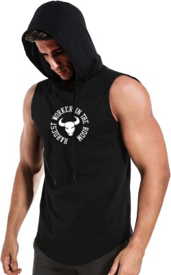 Code yellow Printed Men Hooded Neck Black T-Shirt