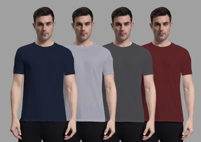 I&D Solid Men Round Neck Black, Maroon, Navy Blue, Grey T-Shirt