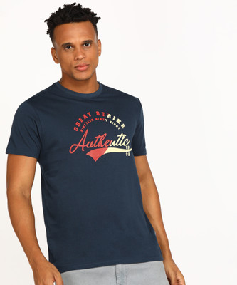 PROVOGUE Printed Men Round Neck Navy Blue T-Shirt