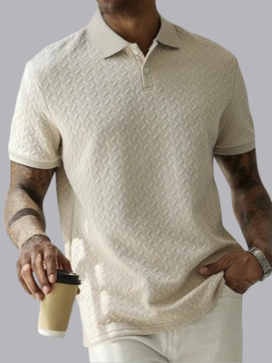 The Modern Soul Self Design Men Polo Neck White T-Shirt