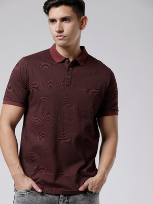 WROGN Printed Men Polo Neck Maroon T-Shirt