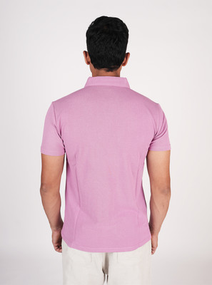 monkstory Solid Men Polo Neck Pink T-Shirt