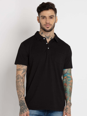 Status Quo Solid Men Polo Neck Black T-Shirt
