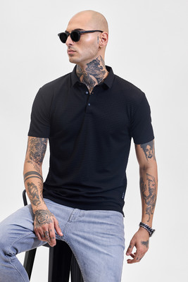 Snitch Solid Men Polo Neck Black T-Shirt