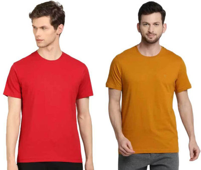 VAN HEUSEN Solid Men Round Neck Red, Yellow T-Shirt
