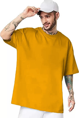 Skcrastion Solid Men Round Neck Yellow T-Shirt