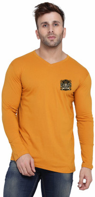 tfurnish Solid Men V Neck Gold T-Shirt