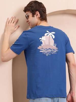 Mast & Harbour Solid Men Round Neck Blue T-Shirt