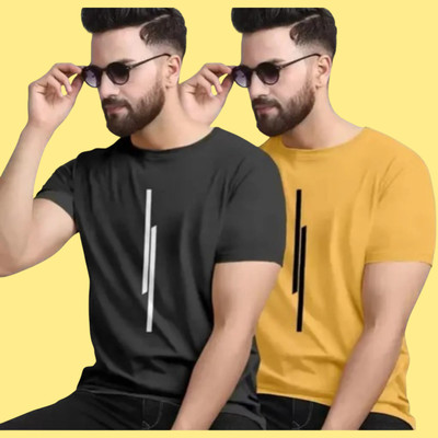 m mart Striped Men Round Neck Multicolor T-Shirt