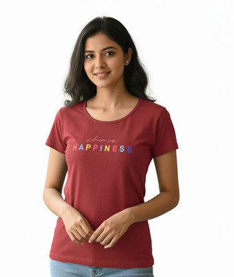 ELIstyles Solid Women Round Neck Red T-Shirt
