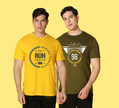 WOOSTRO Graphic Print Men Round Neck Yellow, Green T-Shirt