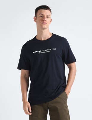 TOMMY HILFIGER Solid Men Round Neck Dark Blue T-Shirt