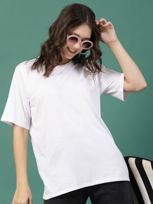 RIGO Solid Women Round Neck White T-Shirt
