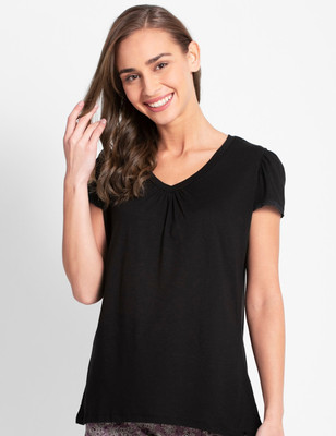 JOCKEY Solid Women V Neck Black T-Shirt