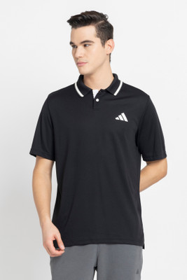 ADIDAS Self Design Men Polo Neck Black T-Shirt