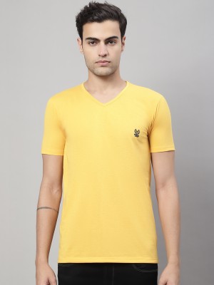 VIMAL JONNEY Solid Men V Neck Yellow T-Shirt