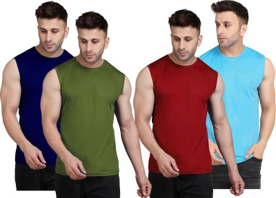 UDI n ADI Solid Men Round Neck Dark Green, Navy Blue, Maroon, Light Blue T-Shirt