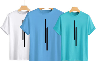 P collection Printed Men Round Neck White, Light Blue, Light Green T-Shirt