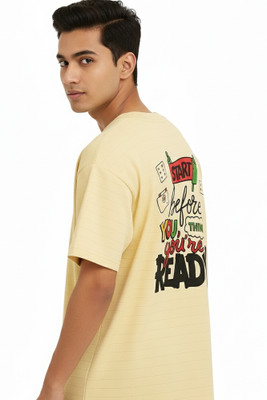 RAKOS Graphic Print Men Round Neck Beige T-Shirt