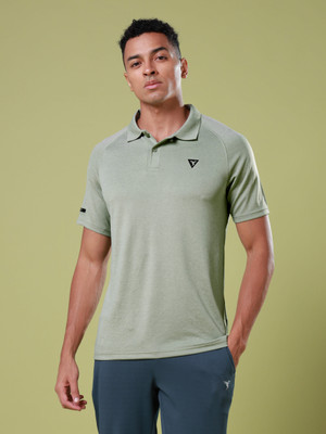 TECHNOSPORT Solid Men Polo Neck Green T-Shirt
