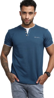 V-MART Solid Men Polo Neck Dark Blue T-Shirt