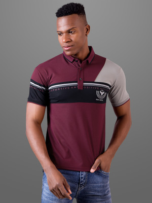 INVICTUS Printed Men Polo Neck Maroon T-Shirt