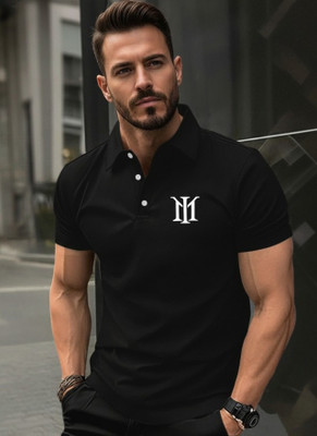 Leriya Fashion Printed Men Polo Neck Black T-Shirt