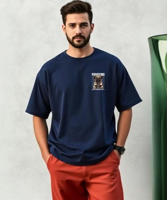 UrGear Printed Men Round Neck Navy Blue T-Shirt