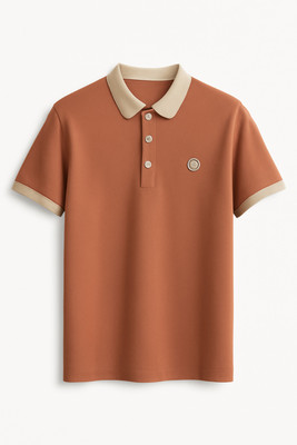 Wisetie Embroidered Men Polo Neck Brown T-Shirt
