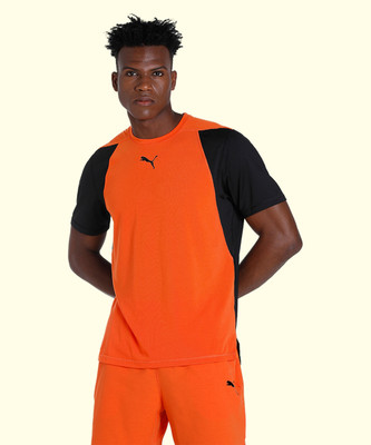 PUMA Colorblock Men High Neck Orange T-Shirt