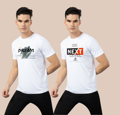 ADIXUS Printed Men Round Neck White T-Shirt