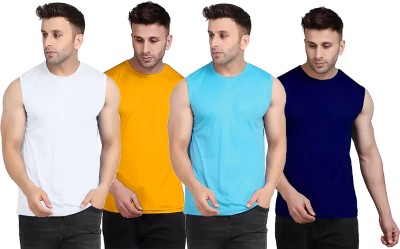 Renowned Solid Men Round Neck White, Yellow, Light Blue, Dark Blue T-Shirt