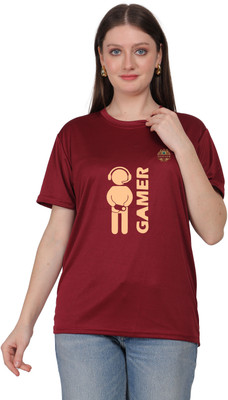 SOLBLOOMS Graphic Print Women Round Neck Maroon T-Shirt