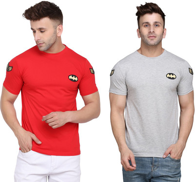 tfurnish Printed, Solid Men Round Neck Silver, Red T-Shirt