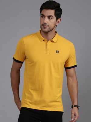 WROGN Solid Men Polo Neck Yellow T-Shirt