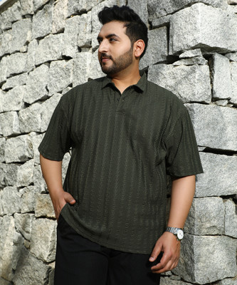 Instafab Plus Striped Men Polo Neck Green T-Shirt
