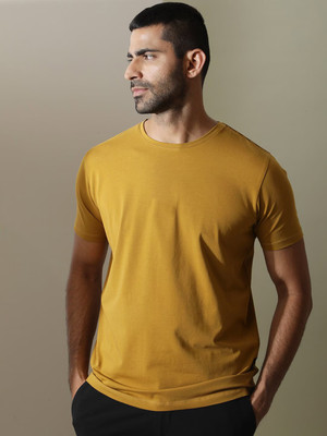 London Crew Solid Men Round Neck Yellow T-Shirt