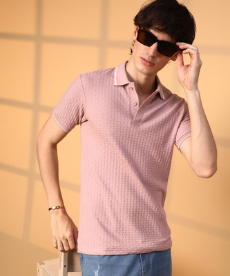 CAMPUS SUTRA Self Design Men Polo Neck Pink T-Shirt
