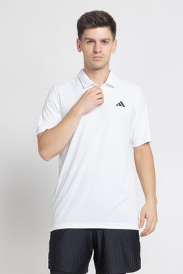 ADIDAS Graphic Print Men Polo Neck White T-Shirt