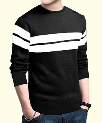 Leotude Striped Men Round Neck Black T-Shirt