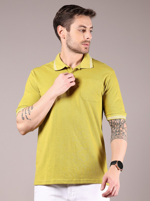 V-MART Solid Men Polo Neck Green T-Shirt