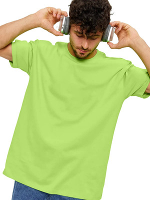 Leotude Solid Men Round Neck Green T-Shirt