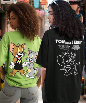 TOM AND JERRY by DreamBe Cartoon Women Round Neck Multicolor T-Shirt