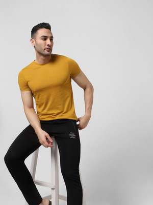RULEDBYSUN Solid Men Round Neck Yellow T-Shirt