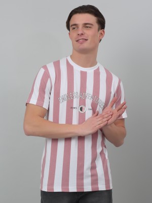CANTABIL Striped Men Round Neck Pink, White T-Shirt